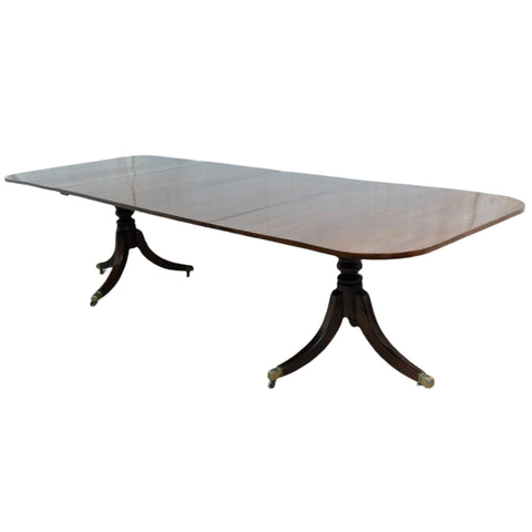 Mahogany dining table. Antique table for sale. Twin pedestal bottom.
