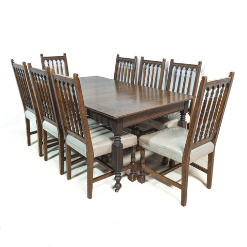 Edwardian Oak 8-Seater Extension Table & Chairs