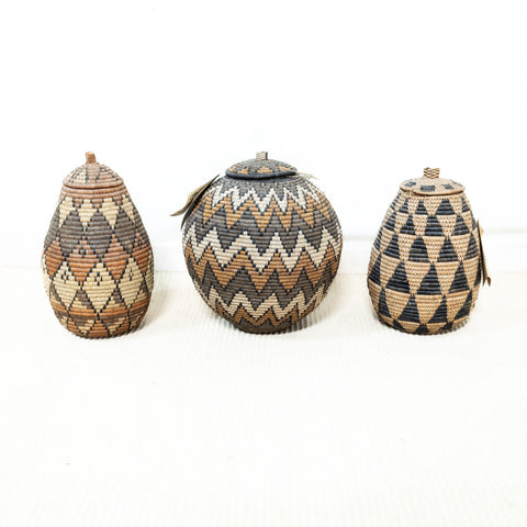 3x Traditional Zulu Hand Crafted Baskets