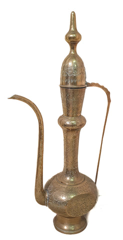 Tall Vintage Indian Brass Dallah Coffee Pot