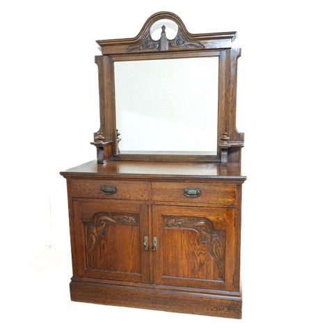 Edwardian Solid Oak Mirror-Top Sideboard