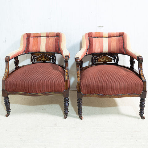 Pair of Edwardian Inlaid Mahogany Armchairs