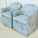Pair of Blue Foliate Upholstered Tub Chairs