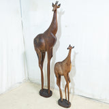 Pair of Giraffe Wooden Statues
