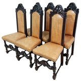 Jacobean Revival Oak & Leather Dining Chairs