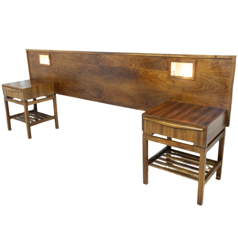 Mid-century headboard and pedestal set with lights. Retro furniture for sale in cape town. Retro headboard. Retro pedestals.