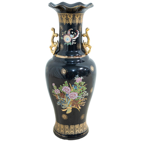 Tall Decorated Black & Gold Vase